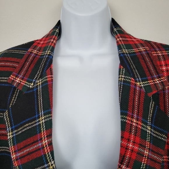 Prophecy Vintage Women's 14 Black Red Plaid Blazer 40% Wool Blend Yellow Blue - Picture 2 of 8